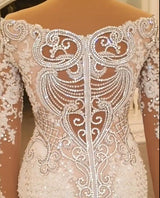 Luxurious Long Sleeves Crystal Wedding Dress Lace With Overskirt-Ballbella