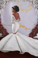 Luxurious Off the shoulder Long Sleevess Mermaid Ruffless Appliqued Beading Wedding Dresses-Ballbella