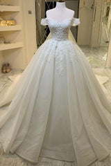 luxurious Off the ShoulderAppliques A line Ball Gowns Princess Bridal Gowns-Ballbella