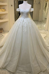 luxurious Off the ShoulderAppliques A line Ball Gowns Princess Bridal Gowns-Ballbella