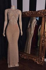 Luxurious Sleeveless Pearls Beading Long Mermaid Evening Dresses-Ballbella