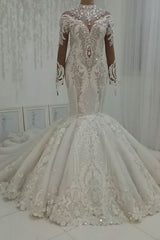 Luxurious Sparkle Beaded High neck Fit and Flare Mermaid Wedding Dress-Ballbella