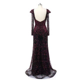 Luxury Asymmetrical Long Sleeves Mermaid Prom Dresses Column Backless With Beads-Ballbella