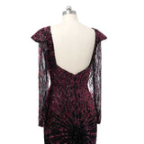 Luxury Asymmetrical Long Sleeves Mermaid Prom Dresses Column Backless With Beads-Ballbella