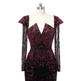 Luxury Asymmetrical Long Sleeves Mermaid Prom Dresses Column Backless With Beads-Ballbella