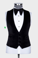 Luxury Black Velvet 3-Piece Prom Suit with Gold Beadings for Dinner-Ballbella