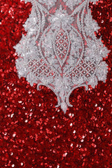 Luxury Burgundy Sequin Mermaid Silver Beaded Court Trian Prom Dresses-Ballbella