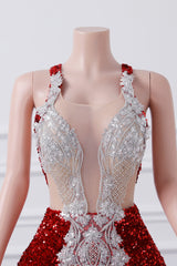 Luxury Burgundy Sequin Mermaid Silver Beaded Court Trian Prom Dresses-Ballbella