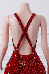 Luxury Burgundy Sequin Mermaid Silver Beaded Court Trian Prom Dresses-Ballbella