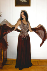 Luxury Cabernet Straps Sleeveless A-Line Prom Dresses Long Pleats With Beads-Ballbella