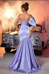 Luxury Lavender Sweetheart One Shoulder Satin Prom Dresses Column Beads With Pleats-Ballbella