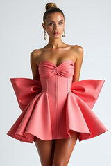 Luxury Satin Sweetheart Homecoming Dresses Strapless Sleeveless With Bowknot Pleats-Ballbella