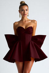 Luxury Satin Sweetheart Homecoming Dresses Strapless Sleeveless With Bowknot Pleats-Ballbella