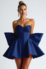 Luxury Satin Sweetheart Homecoming Dresses Strapless Sleeveless With Bowknot Pleats-Ballbella