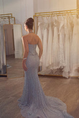 Luxury Strapless Sleeveless Mermaid Prom Dresses Column Gem With Lace-Up Back-Ballbella