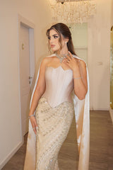 Luxury Strapless Sleeveless Satin Mermaid Prom Dresses Lace-Up Back With Gem Ruffle-Ballbella