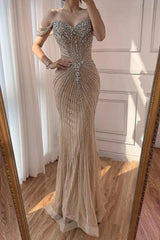 Luxury Sweetheart Off-The-Shoulder Mermaid Prom Dress Sheath Long With Gem-Ballbella