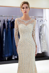 MARLENE Mermaid Sequined Pattern Long Sleevess Evening Dresses-Ballbella