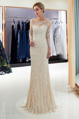 MARLENE Mermaid Sequined Pattern Long Sleevess Evening Dresses-Ballbella