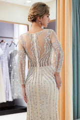 MARLENE Mermaid Sequined Pattern Long Sleevess Evening Dresses-Ballbella