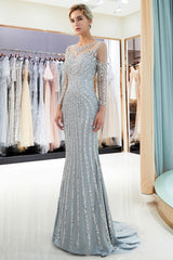 MARLENE Mermaid Sequined Pattern Long Sleevess Evening Dresses-Ballbella