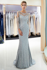 MARLENE Mermaid Sequined Pattern Long Sleevess Evening Dresses-Ballbella