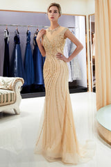MARTHA Mermaid Floor Length Sleeveless Golden Beading Evening Gowns-Ballbella