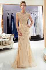 MARTHA Mermaid Floor Length Sleeveless Golden Beading Evening Gowns-Ballbella