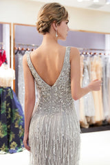 MARY Mermaid Deep V-neck Sleeveless Tassel Beading Party Dresses-Ballbella