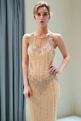MATILDA Mermaid Floor Length Sleeveless Beading Golden Evening Dresses-Ballbella