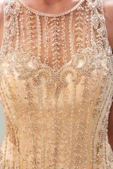 MATILDA Mermaid Floor Length Sleeveless Beading Golden Evening Dresses-Ballbella