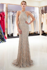 MAURA Mermaid Halter Sleeveless Long Sequined Pattern Evening Dresses-Ballbella