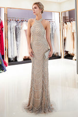 MAURA Mermaid Halter Sleeveless Long Sequined Pattern Evening Dresses-Ballbella