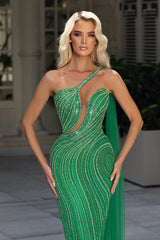 Mermaid Asymmetrical Sequined Floor-length Open Back Sleeveless Lace Prom Dress-Ballbella