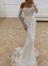 Mermaid Fitted Wedding Dresses Sequined Long Sleeves-Ballbella