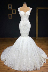 Mermaid Glamorous Straps Appliques Backless Sleeveless Bridal Gown-Ballbella