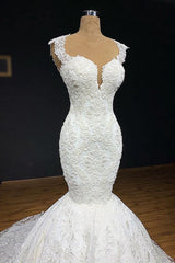 Mermaid Glamorous Straps Appliques Backless Sleeveless Bridal Gown-Ballbella