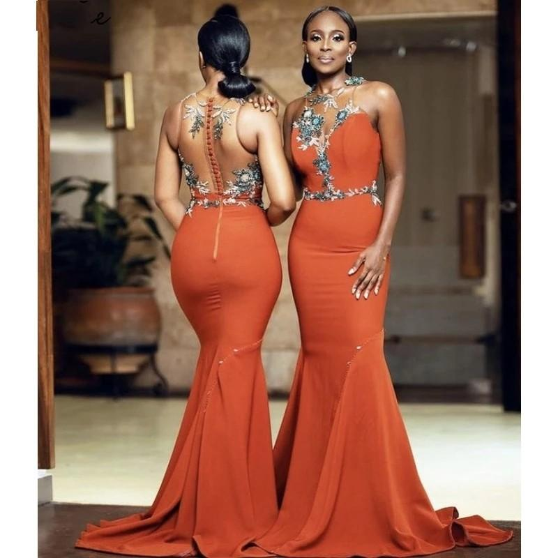 Mermaid Gorgeous Jersey Illusion neck Bridesmaid Dresses Mermaid Gorgeous Jersey Illusion neck Bridesmaid Dresses