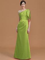 Mermaid Gorgeous One Shoulder Sleeveless Ruched Satin Bridesmaid Dresses-Ballbella