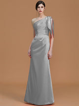 Mermaid Gorgeous One Shoulder Sleeveless Ruched Satin Bridesmaid Dresses-Ballbella