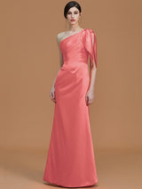 Mermaid Gorgeous One Shoulder Sleeveless Ruched Satin Bridesmaid Dresses-Ballbella