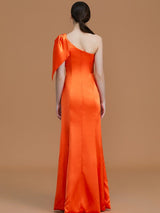 Mermaid Gorgeous One Shoulder Sleeveless Ruched Satin Bridesmaid Dresses-Ballbella