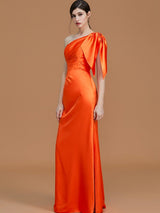 Mermaid Gorgeous One Shoulder Sleeveless Ruched Satin Bridesmaid Dresses-Ballbella