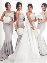 Mermaid Gorgeous Satin Ruffles Strapless Sleeveless Bridesmaid Dresses-Ballbella