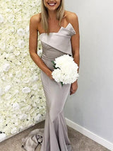 Mermaid Gorgeous Satin Ruffles Strapless Sleeveless Bridesmaid Dresses-Ballbella