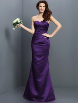 Mermaid Gorgeous Strapless Pleats Sleeveless Long Satin Bridesmaid Dresses-Ballbella