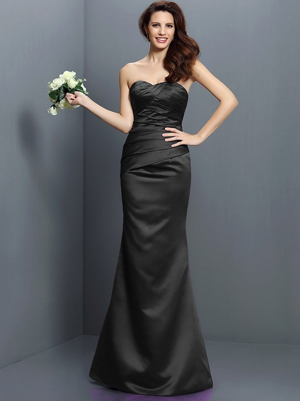 Mermaid Gorgeous Strapless Pleats Sleeveless Long Satin Bridesmaid Dresses Mermaid Gorgeous Strapless Pleats Sleeveless Long Satin Bridesmaid Dresses