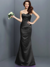 Mermaid Gorgeous Strapless Pleats Sleeveless Long Satin Bridesmaid Dresses-Ballbella