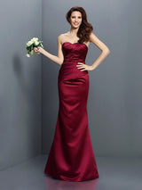 Mermaid Gorgeous Strapless Pleats Sleeveless Long Satin Bridesmaid Dresses-Ballbella