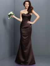 Mermaid Gorgeous Strapless Pleats Sleeveless Long Satin Bridesmaid Dresses-Ballbella